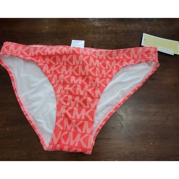 NWT Michael Kors L Sangria Logo Bikini Bottom Coral White 124683 - Picture 4 of 4
